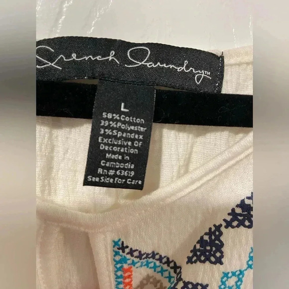 French Laundry Cross Stitch Printed Keyhole Neck Eyelet Boho Tank Top Size L - Picture 6 of 11